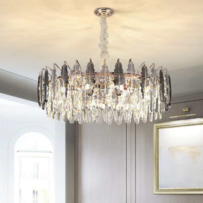 Modern Drum Pendant Light K9 Crystal 9 Heads Living Room Hanging Island Light in Clear Clearhalo 'Ceiling Lights' 'Island Lights' Lighting' 2265746