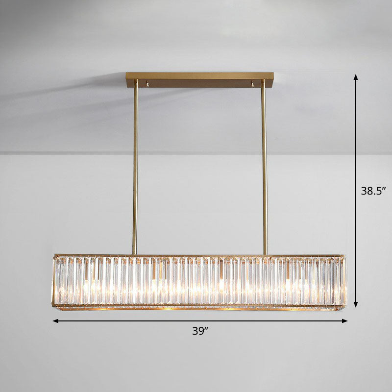 Tri-Prism Crystal Rectangle Island Light Fixture Modern Style Gold Ceiling Pendant Light 4 Gold Clearhalo 'Ceiling Lights' 'Island Lights' Lighting' 2265761