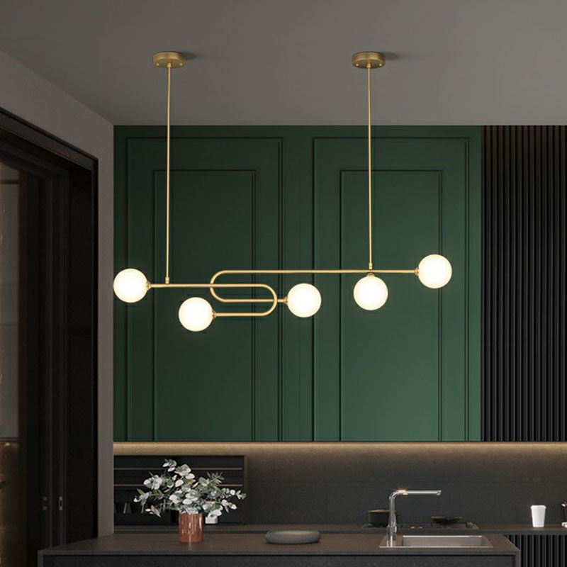 Minimalist U-Shaped Suspension Light Metal Dining Room Island Light with Ball Milky Glass Shade in Gold Clearhalo 'Ceiling Lights' 'Island Lights' Lighting' 2265831