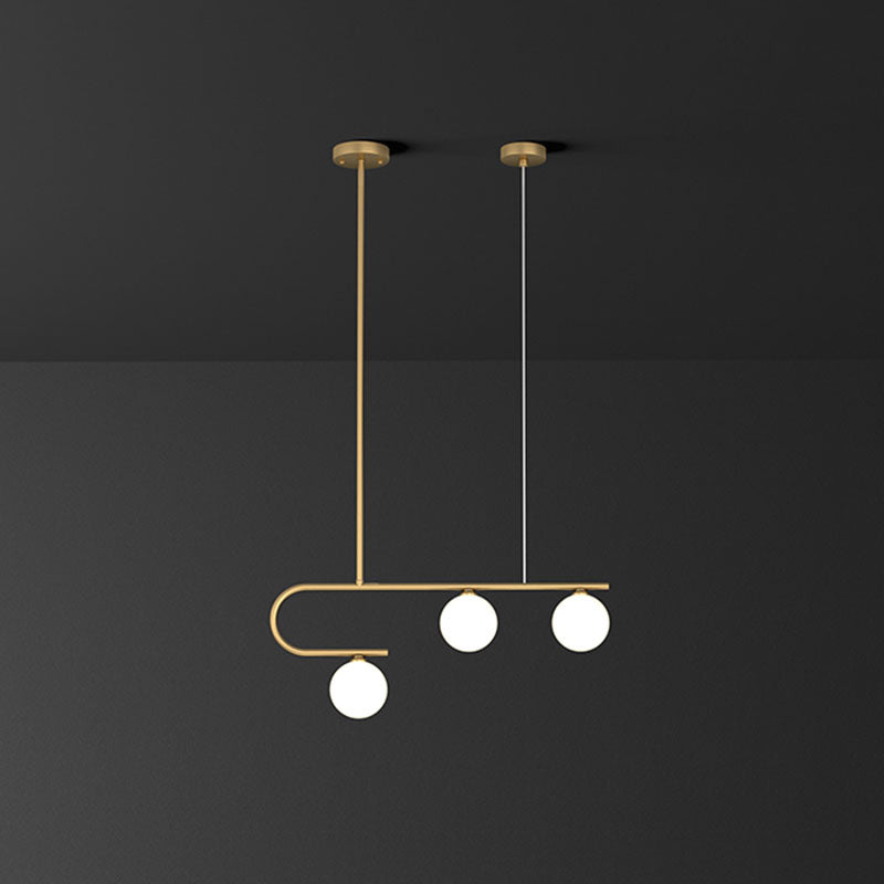 Linear Restaurant Island Pendant Light Ivory Ball Glass Postmodern LED Hanging Lamp in Gold 3 Gold Clearhalo 'Ceiling Lights' 'Island Lights' Lighting' 2265836