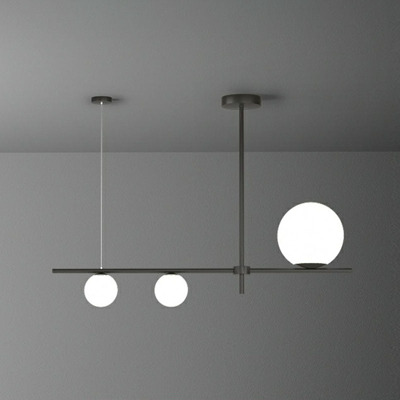 Minimalist Novelty Globe Island Light Cream Glass Dining Room Suspended Lighting Fixture 3 Black Clearhalo 'Ceiling Lights' 'Island Lights' Lighting' 2265850