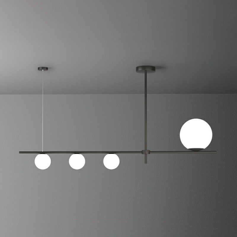 Minimalist Novelty Globe Island Light Cream Glass Dining Room Suspended Lighting Fixture 4 Black Clearhalo 'Ceiling Lights' 'Island Lights' Lighting' 2265851