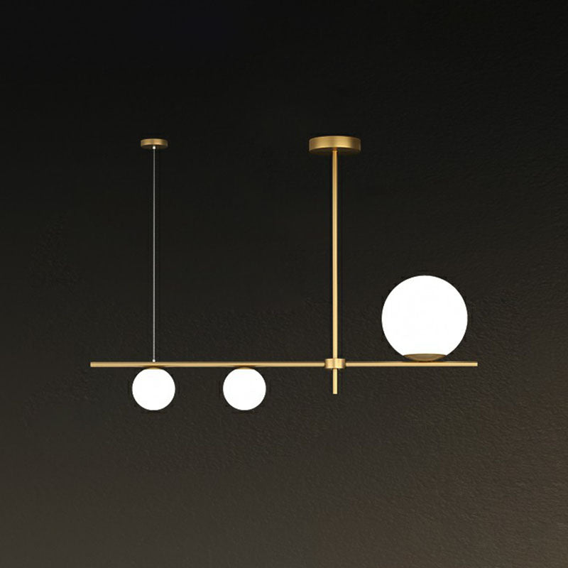Minimalist Novelty Globe Island Light Cream Glass Dining Room Suspended Lighting Fixture 3 Gold Clearhalo 'Ceiling Lights' 'Island Lights' Lighting' 2265853