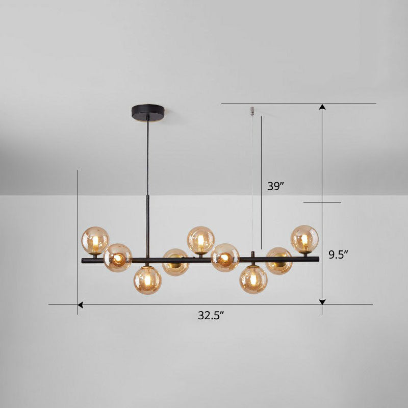 Glass Bubble Hanging Lamp Postmodernism LED Island Lighting Fixture for Dining Room 9 Black Cognac Clearhalo 'Ceiling Lights' 'Island Lights' Lighting' 2265876