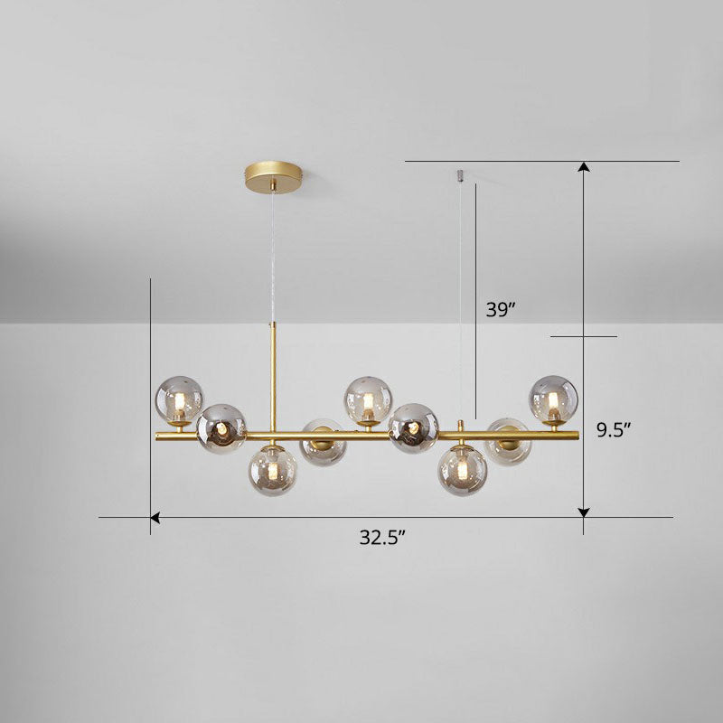 Glass Bubble Hanging Lamp Postmodernism LED Island Lighting Fixture for Dining Room 9 Gold Smoke Grey Clearhalo 'Ceiling Lights' 'Island Lights' Lighting' 2265879