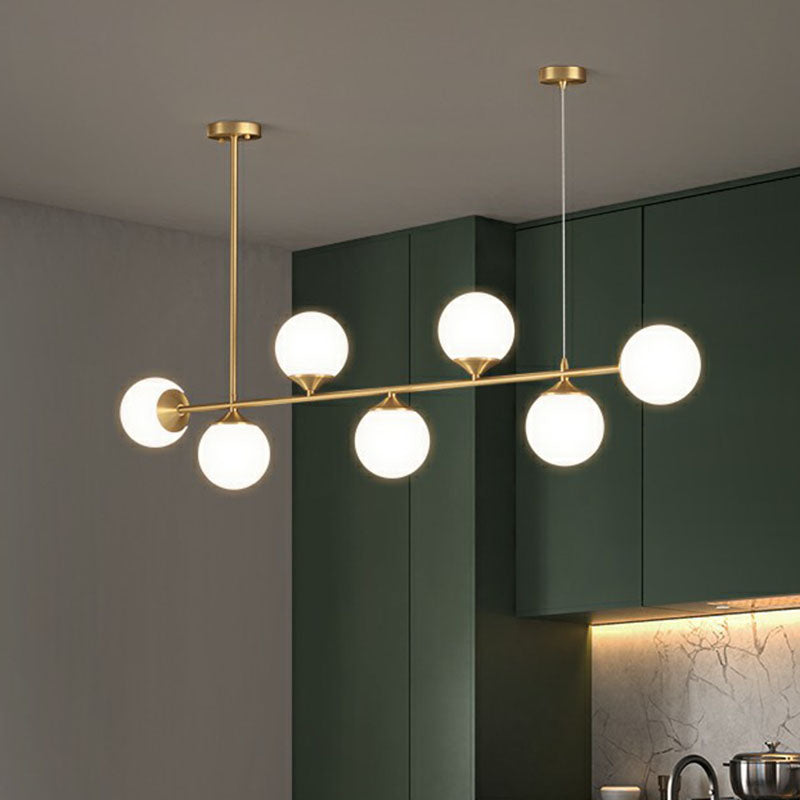 Ball Shaped Dining Room Island Pendant Opaline Glass Minimalist Hanging Light Kit Clearhalo 'Ceiling Lights' 'Island Lights' Lighting' 2265884