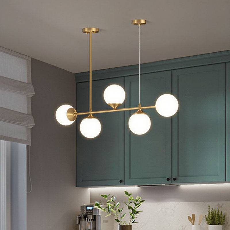 Ball Shaped Dining Room Island Pendant Opaline Glass Minimalist Hanging Light Kit Clearhalo 'Ceiling Lights' 'Island Lights' Lighting' 2265889