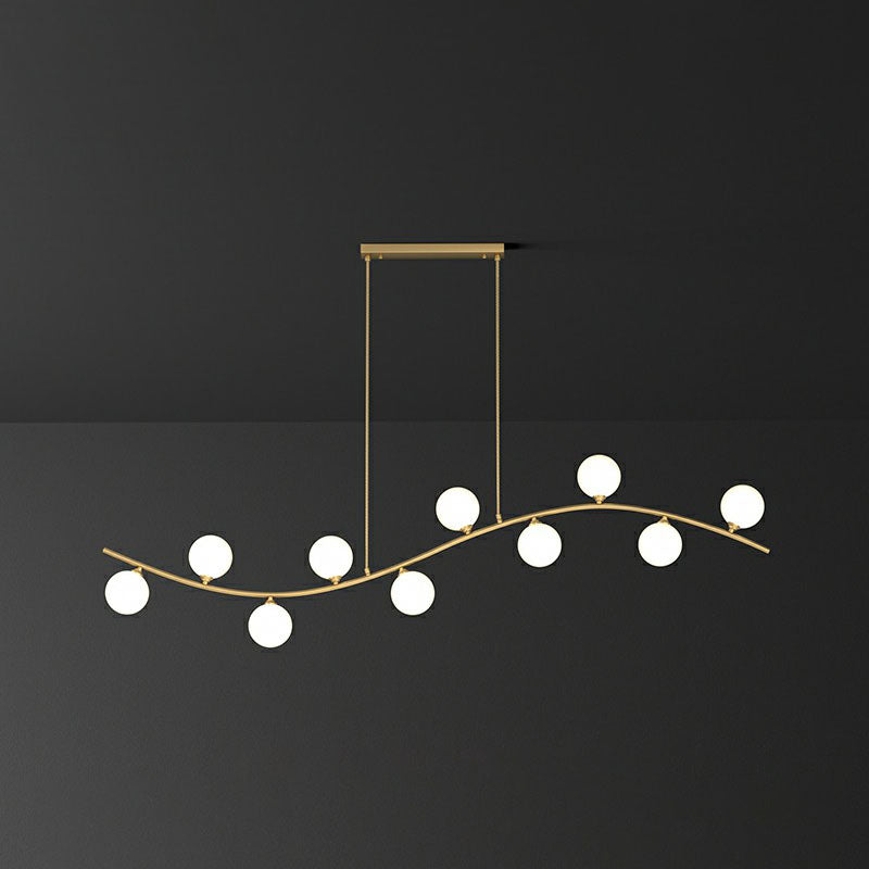 Minimalist Wavy Ceiling Pendant Milk Ball Glass Dining Room Island Lighting in Gold 10 Gold Clearhalo 'Ceiling Lights' 'Island Lights' Lighting' 2265923