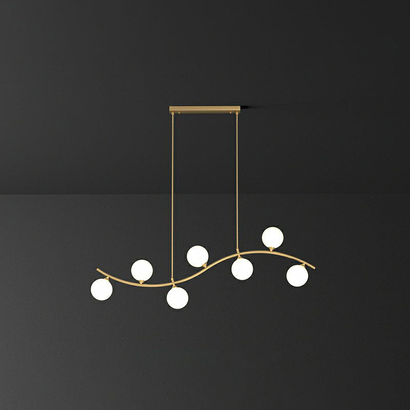 Minimalist Wavy Ceiling Pendant Milk Ball Glass Dining Room Island Lighting in Gold 7 Gold Clearhalo 'Ceiling Lights' 'Island Lights' Lighting' 2265925