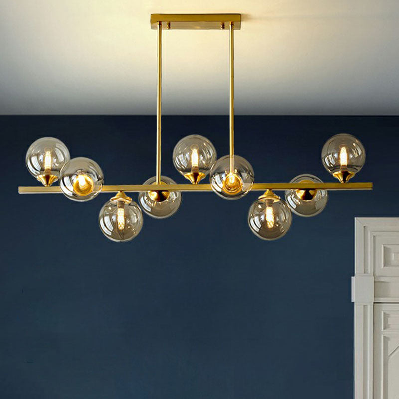 Amber Glass Ball Island Lighting Ideas Postmodern Gold Finish Hanging Lamp over Table 9 Gold Clearhalo 'Ceiling Lights' 'Island Lights' Lighting' 2265940