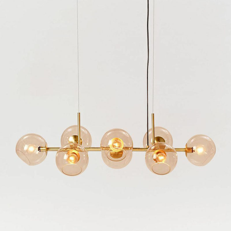 8-Light Dining Room Suspension Lighting Postmodern Brass Island Light with Dome Glass Shade Amber Clearhalo 'Ceiling Lights' 'Island Lights' Lighting' 2265966