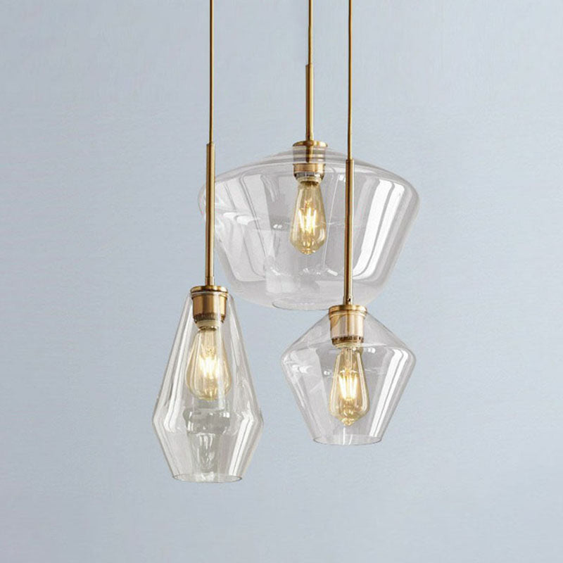 Gemstone Glass Hanging Light Fixture Postmodern 3-Head Brass Finish Cluster Pendant Light Clearhalo 'Ceiling Lights' 'Modern Pendants' 'Modern' 'Pendant Lights' 'Pendants' Lighting' 2266009