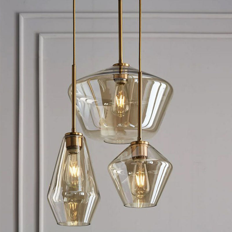 Gold Diamond Shaped Multi-Pendant Postmodern 3 Bulbs Blown Glass Hanging Ceiling Light Clearhalo 'Ceiling Lights' 'Modern Pendants' 'Modern' 'Pendant Lights' 'Pendants' Lighting' 2266012