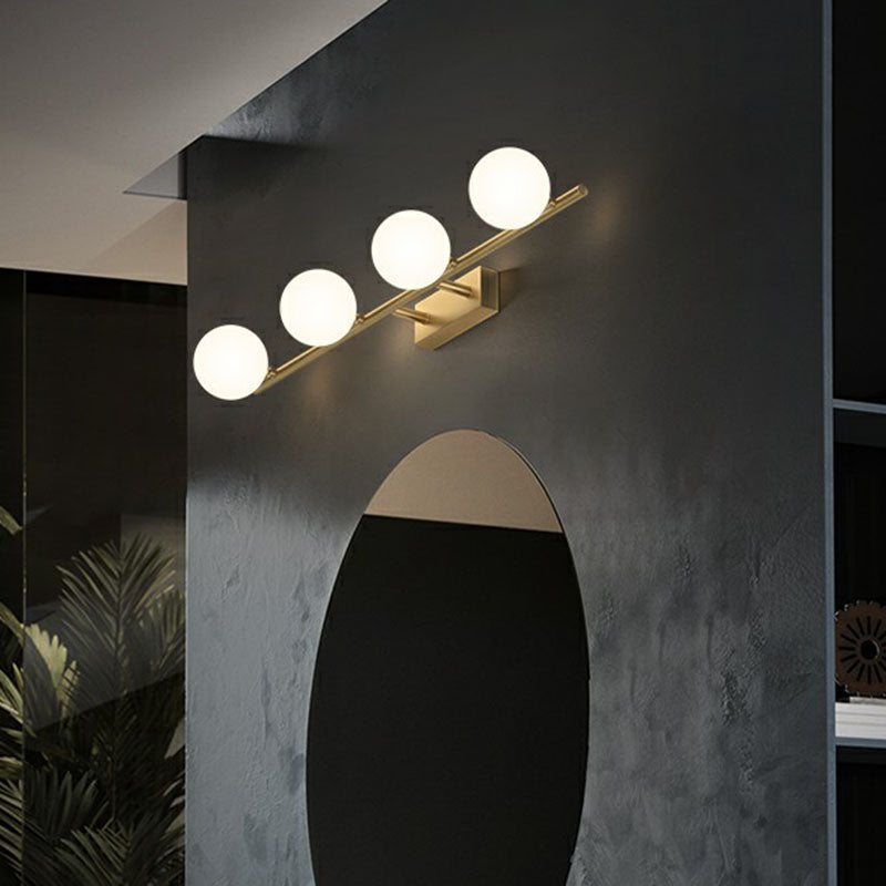 Gold Linear Vanity Wall Light Simplicity Milky Ball Glass Wall Sconce for Bathroom Clearhalo 'Cast Iron' 'Glass' 'Industrial' 'Modern wall lights' 'Modern' 'Tiffany' 'Traditional wall lights' 'Vanity Lights' 'Wall Lights' Lighting' 2266066
