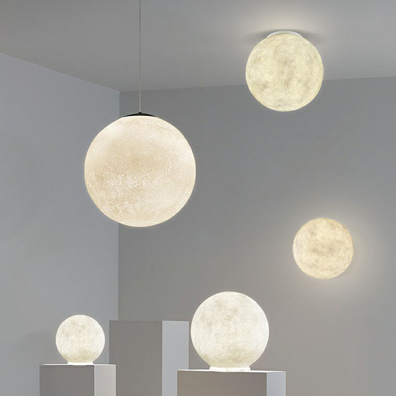Simplicity Moon Sphere Nightstand Lamp Plastic 1-Light Bedroom Table Light in White Clearhalo 'Lamps' 'Table Lamps' Lighting' 2266116