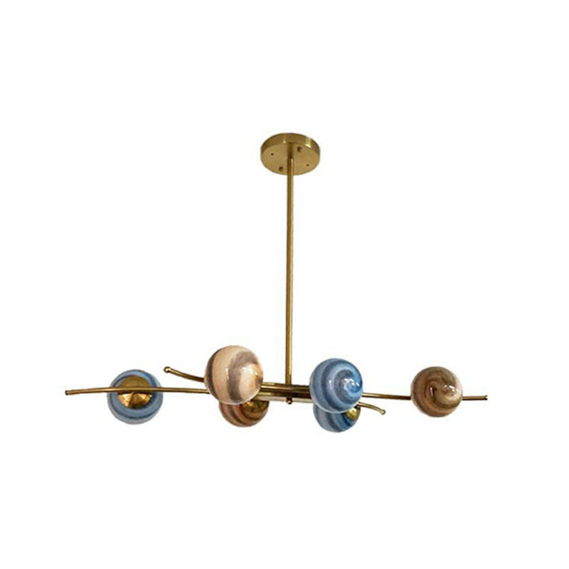 Planet Dining Room Hanging Lamp Multicolored Glass 6-Bulb Postmodern Chandelier in Gold Clearhalo 'Ceiling Lights' 'Chandeliers' 'Modern Chandeliers' 'Modern' Lighting' 2266258