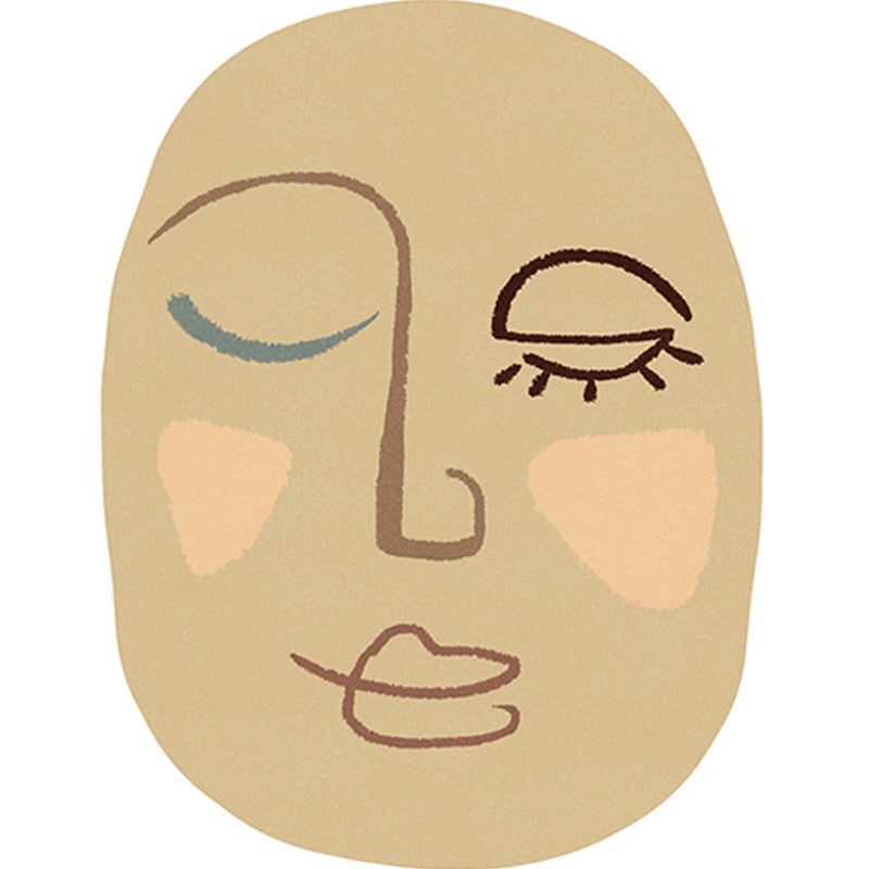 Funny Figure Face Drawing Rug Multicolor Nordic Area Carpet Polypropylene Non-Slip Pet Friendly Machine Washable Rug for Home Brown Clearhalo 'Area Rug' 'Rug' 2266547