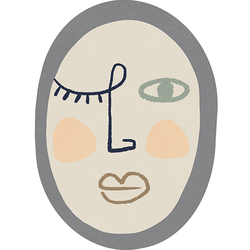 Funny Figure Face Drawing Rug Multicolor Nordic Area Carpet Polypropylene Non-Slip Pet Friendly Machine Washable Rug for Home Grey Clearhalo 'Area Rug' 'Rug' 2266548