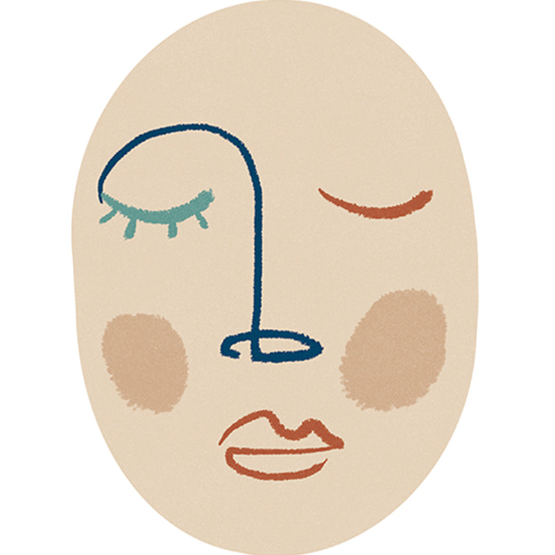 Funny Figure Face Drawing Rug Multicolor Nordic Area Carpet Polypropylene Non-Slip Pet Friendly Machine Washable Rug for Home Beige Clearhalo 'Area Rug' 'Rug' 2266550