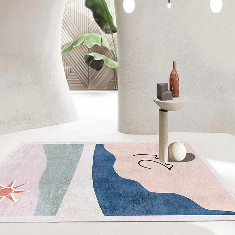 Nordic Interior Area Rug Multicolor Colorblock Abstract Print Rug Polyester Stain Resistant Anti-Slip Backing Machine Washable Rug Pink-Blue Clearhalo 'Area Rug' 'Rug' 2266575