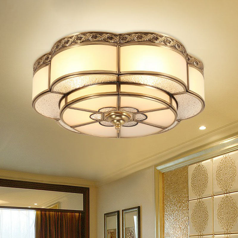 Flower Corridor Ceiling Mount Lamp Traditional Frost Glass Brass Finish Flush Light Fixture Clearhalo 'Ceiling Lights' 'Close To Ceiling Lights' 'Close to ceiling' 'Flush mount' Lighting' 2267740
