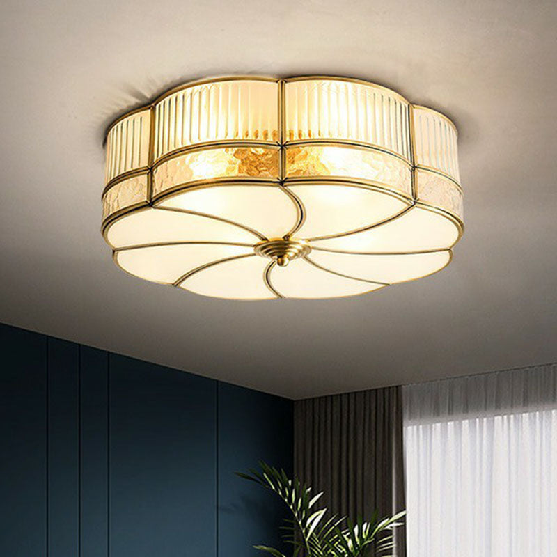 Ribbed Glass Brass Ceiling Light Flower Shaped Minimalist Flush Mount Light Fixture Clearhalo 'Ceiling Lights' 'Close To Ceiling Lights' 'Close to ceiling' 'Flush mount' Lighting' 2267746