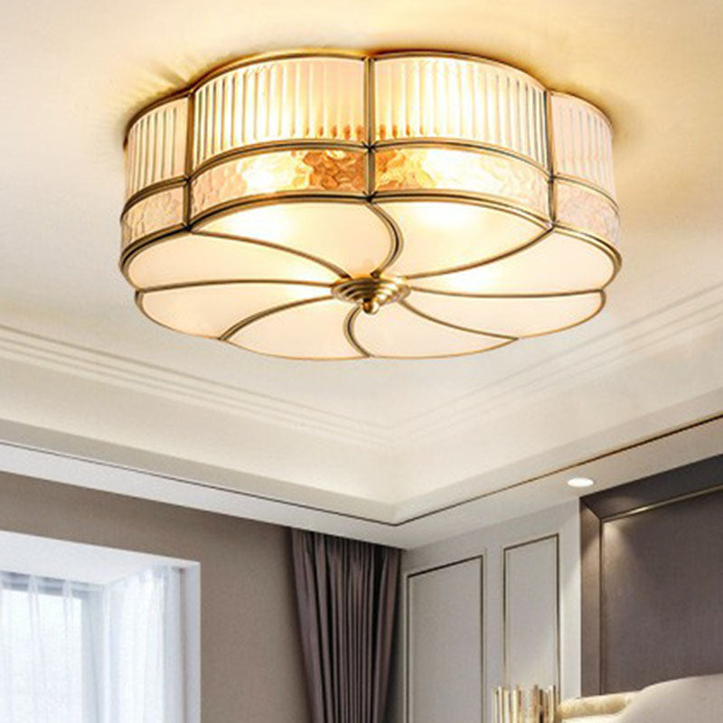 Ribbed Glass Brass Ceiling Light Flower Shaped Minimalist Flush Mount Light Fixture Clearhalo 'Ceiling Lights' 'Close To Ceiling Lights' 'Close to ceiling' 'Flush mount' Lighting' 2267748