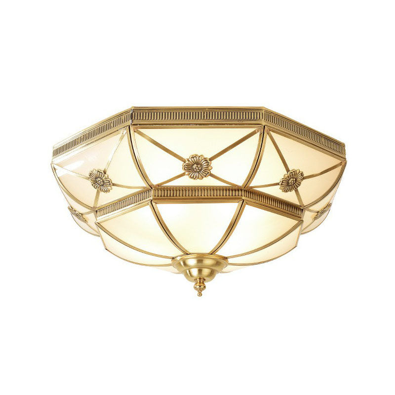 Brass Basket Shaped Flush Light Traditional Frosted Glass Bedroom Flushmount Ceiling Lamp Clearhalo 'Ceiling Lights' 'Close To Ceiling Lights' 'Close to ceiling' 'Flush mount' Lighting' 2267792