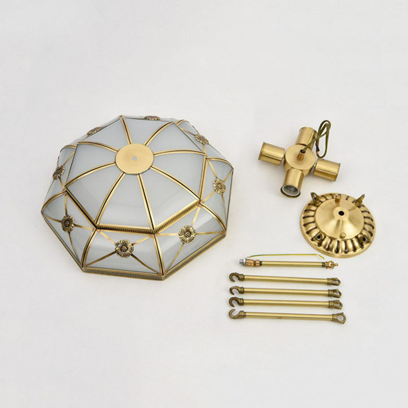 Brass Basket Shaped Flush Light Traditional Frosted Glass Bedroom Flushmount Ceiling Lamp Clearhalo 'Ceiling Lights' 'Close To Ceiling Lights' 'Close to ceiling' 'Flush mount' Lighting' 2267793