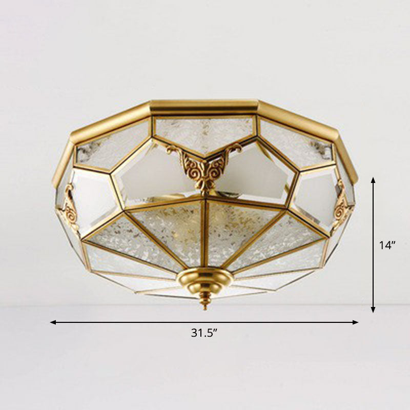 Flush Mounted Light Antique Dining Room Ceiling Lamp with Polygon Semi-Opaque Shade in Brass 10 Brass Clearhalo 'Ceiling Lights' 'Close To Ceiling Lights' 'Close to ceiling' 'Flush mount' Lighting' 2267866