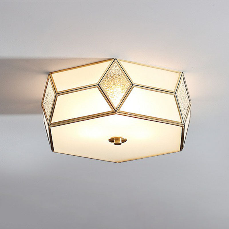 Geometric Ceiling Mounted Fixture Minimalistic Brass Frost Glass Flush Mount Light for Bedroom Beige 14" Clearhalo 'Ceiling Lights' 'Close To Ceiling Lights' 'Close to ceiling' 'Flush mount' Lighting' 2267910