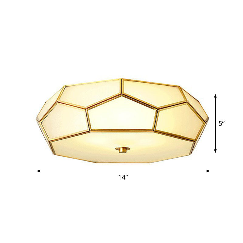 Brass Football Design Ceiling Light Minimalist White Glass Brass Finish Flush Light Fixture Brass 14" Clearhalo 'Ceiling Lights' 'Close To Ceiling Lights' 'Close to ceiling' 'Flush mount' Lighting' 2267913