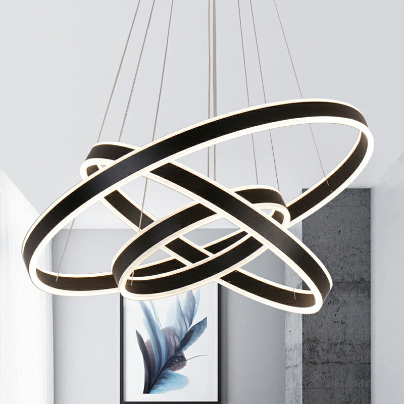 Height Adjustable 3-Ring LED Pendant Light Artistic Metal Dining Room Chandelier in Coffee Coffee 23.5" Clearhalo 'Ceiling Lights' 'Chandeliers' 'Modern Chandeliers' 'Modern' Lighting' 2267921