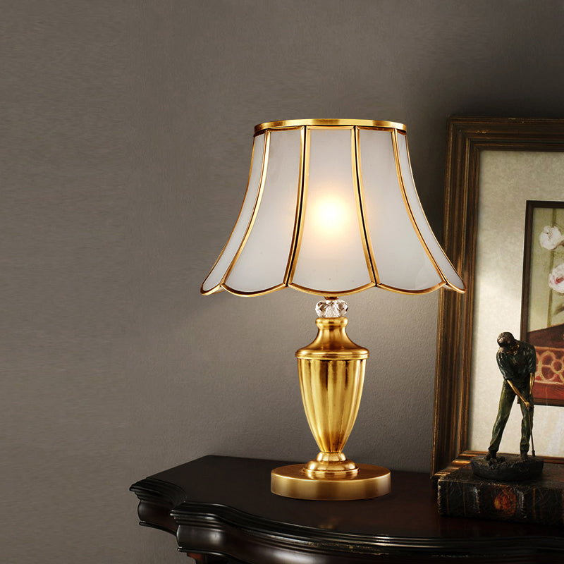 Beveled Glass Flower Table Lighting Minimalism 1-Light Bedside Nightstand Lamp in Brass Brass Clearhalo 'Lamps' 'Table Lamps' Lighting' 2267963
