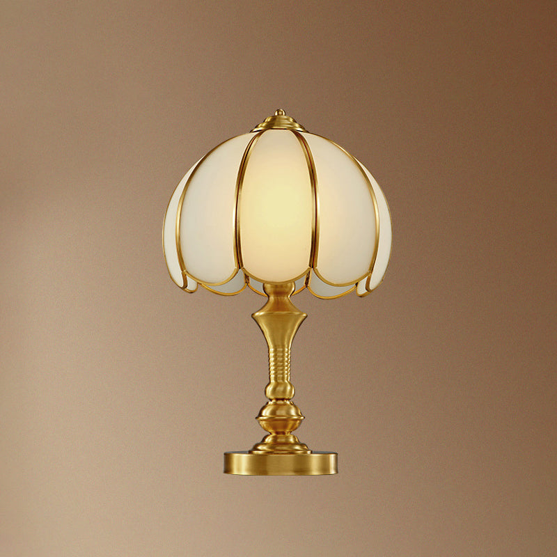 Brass Scalloped Nightstand Lamp Simplicity Beveled Glass 1-Light Bedroom Table Lighting Clearhalo 'Lamps' 'Table Lamps' Lighting' 2267972