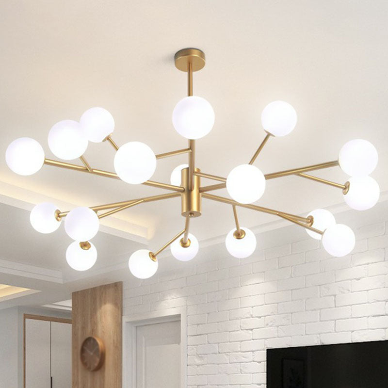 Metallic Branch LED Suspension Light Postmodernist Gold Chandelier with Ball Opal Glass Shade Clearhalo 'Ceiling Lights' 'Chandeliers' 'Modern Chandeliers' 'Modern' Lighting' 2268173