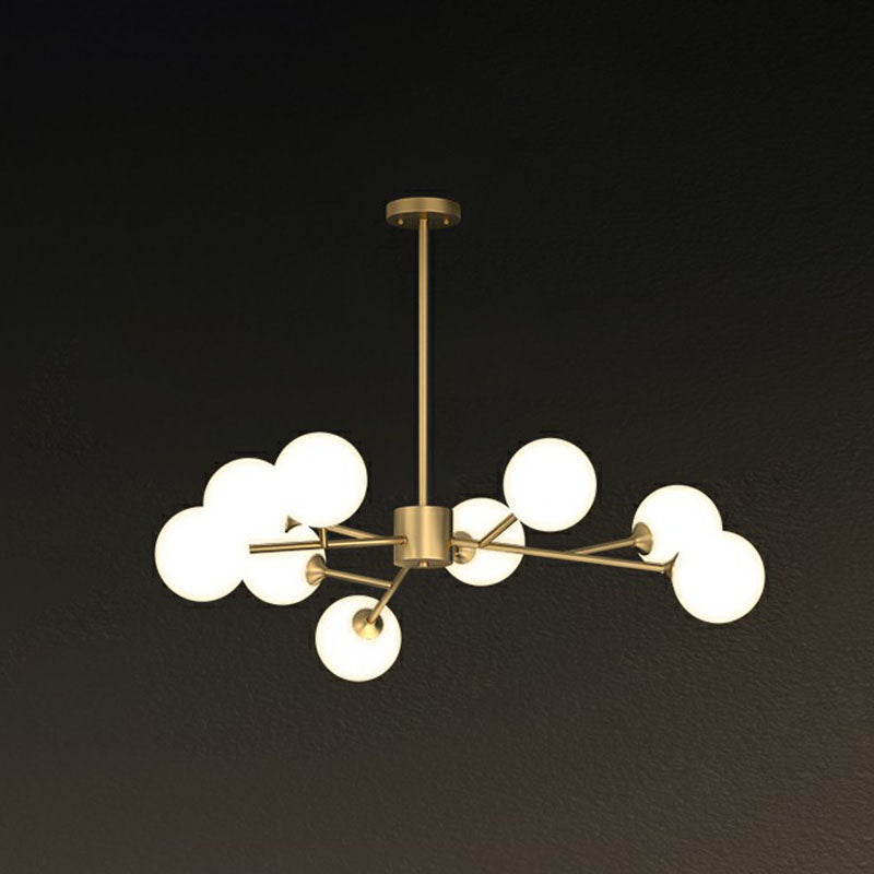 Postmodern Tree Branch Chandelier Milk Ball Glass Living Room Hanging Light in Gold 9 Gold Clearhalo 'Ceiling Lights' 'Chandeliers' 'Modern Chandeliers' 'Modern' Lighting' 2268183