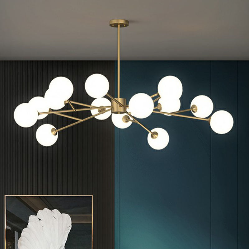 Postmodern Tree Branch Chandelier Milk Ball Glass Living Room Hanging Light in Gold Clearhalo 'Ceiling Lights' 'Chandeliers' 'Modern Chandeliers' 'Modern' Lighting' 2268185