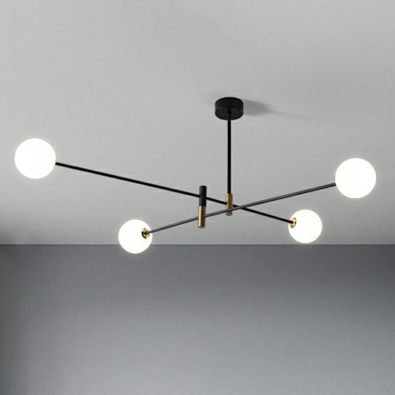Radial Living Room Hanging Light Opaline Ball Glass Simplicity Chandelier in Black Clearhalo 'Ceiling Lights' 'Chandeliers' 'Modern Chandeliers' 'Modern' Lighting' 2268224