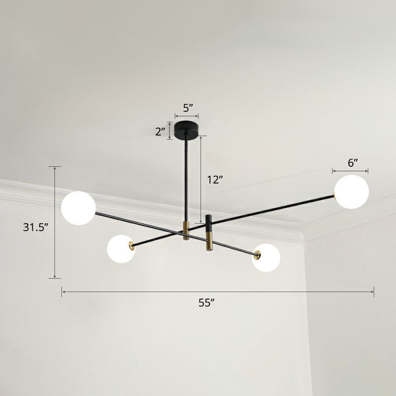 Radial Living Room Hanging Light Opaline Ball Glass Simplicity Chandelier in Black 4 Black Clearhalo 'Ceiling Lights' 'Chandeliers' 'Modern Chandeliers' 'Modern' Lighting' 2268225