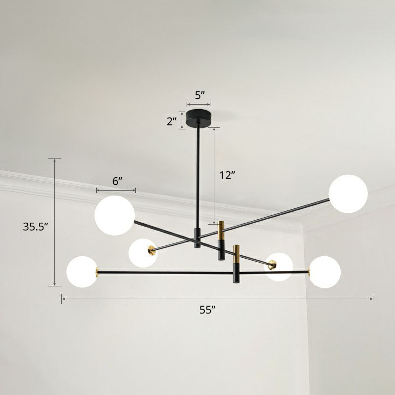 Radial Living Room Hanging Light Opaline Ball Glass Simplicity Chandelier in Black 6 Black Clearhalo 'Ceiling Lights' 'Chandeliers' 'Modern Chandeliers' 'Modern' Lighting' 2268226