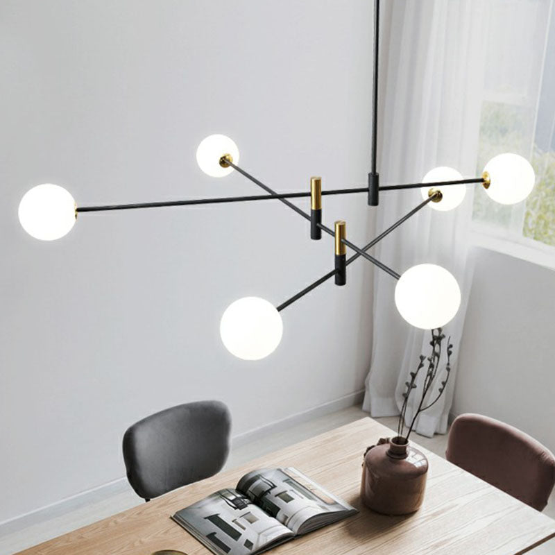 Radial Living Room Hanging Light Opaline Ball Glass Simplicity Chandelier in Black Clearhalo 'Ceiling Lights' 'Chandeliers' 'Modern Chandeliers' 'Modern' Lighting' 2268229