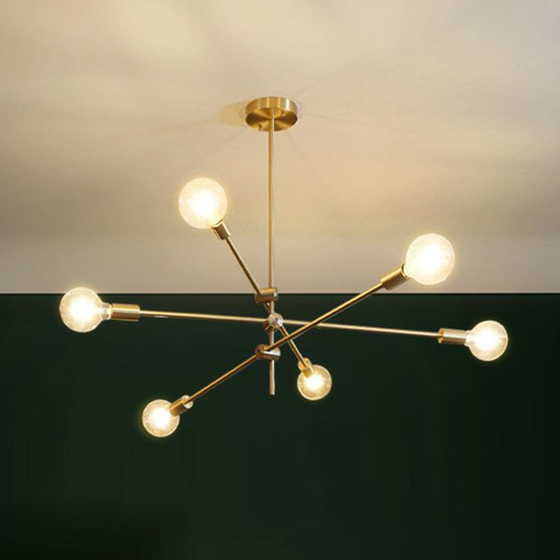 Simplicity Rotating Arm Chandelier Metallic Living Room Ceiling Hang Lamp with Open Bulb Design Clearhalo 'Ceiling Lights' 'Chandeliers' 'Modern Chandeliers' 'Modern' Lighting' 2268268