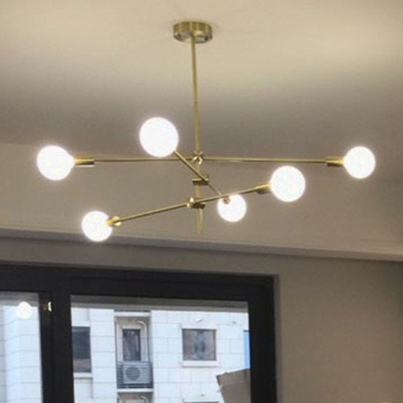 Simplicity Rotating Arm Chandelier Metallic Living Room Ceiling Hang Lamp with Open Bulb Design Clearhalo 'Ceiling Lights' 'Chandeliers' 'Modern Chandeliers' 'Modern' Lighting' 2268270