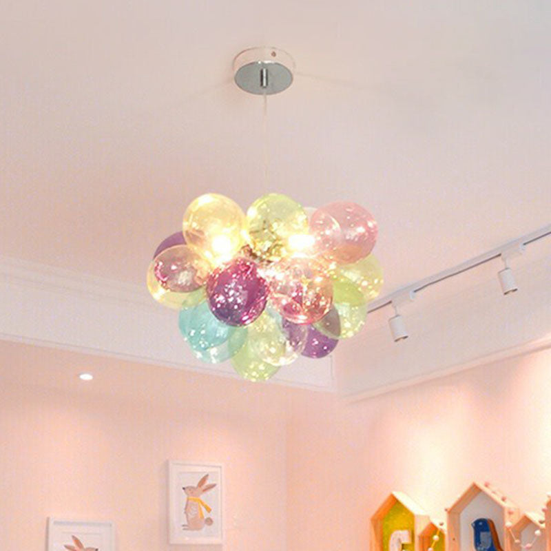 Balloons Kids Bedroom Chandelier Multicolored Glass Cartoon LED Hanging Lamp in Stainless Steel Clearhalo 'Ceiling Lights' 'Chandeliers' 'Modern Chandeliers' 'Modern' Lighting' 2268487