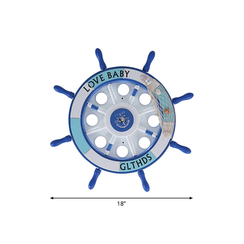 Wood Rudder Flush Light Contemporary Blue LED Flush Ceiling Light Fixture for Nursery Blue 18" Third Gear Clearhalo 'Ceiling Lights' 'Close To Ceiling Lights' 'Close to ceiling' 'Flush mount' Lighting' 2268519