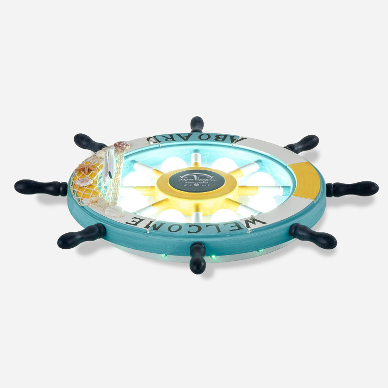 Rudder Wooden Flushmount Lighting Kids Style 8-Bulb LED Flush Ceiling Light with Fishnet Deco Blue 18" Clearhalo 'Ceiling Lights' 'Close To Ceiling Lights' 'Close to ceiling' 'Flush mount' Lighting' 2268611