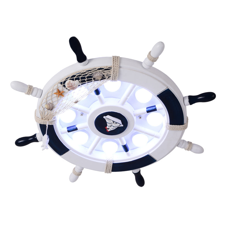 Rudder Wooden Flushmount Lighting Kids Style 8-Bulb LED Flush Ceiling Light with Fishnet Deco Clearhalo 'Ceiling Lights' 'Close To Ceiling Lights' 'Close to ceiling' 'Flush mount' Lighting' 2268614