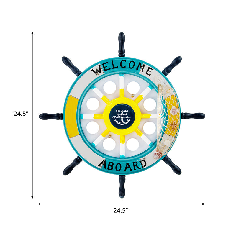 Rudder Wooden Flushmount Lighting Kids Style 8-Bulb LED Flush Ceiling Light with Fishnet Deco Blue 24.5" Clearhalo 'Ceiling Lights' 'Close To Ceiling Lights' 'Close to ceiling' 'Flush mount' Lighting' 2268615
