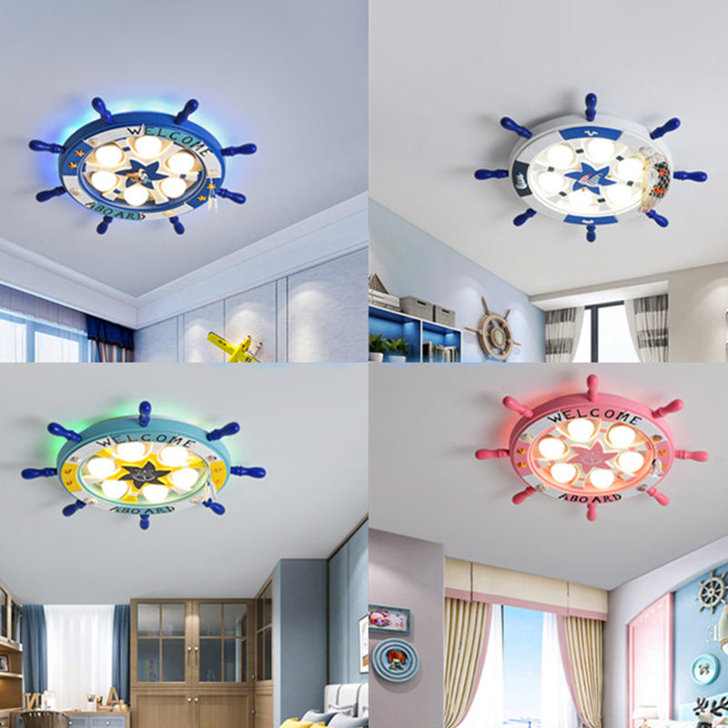 Cartoon Rudder Shaped LED Ceiling Flush Light Metal Kids Room Flush-Mount Light Fixture Clearhalo 'Ceiling Lights' 'Close To Ceiling Lights' 'Close to ceiling' 'Flush mount' Lighting' 2268627